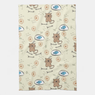 cat and fish pattern kitchen towel