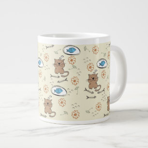 cat and fish pattern large coffee mug
