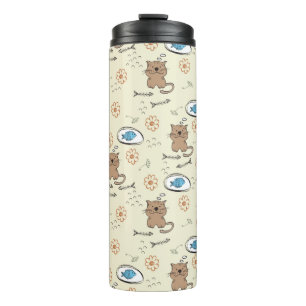 cat and fish pattern thermal tumbler