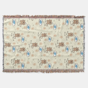 cat and fish pattern throw blanket