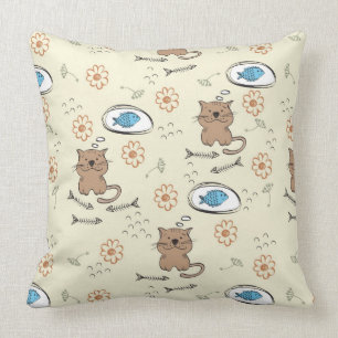 cat and fish pattern throw pillow