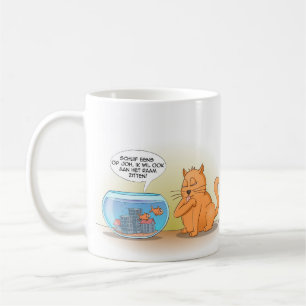 Cat and fish; sitting on the window coffee mug