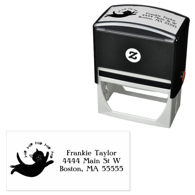 Cat and Fishbones Personalized Self-inking Stamp (In Situ)