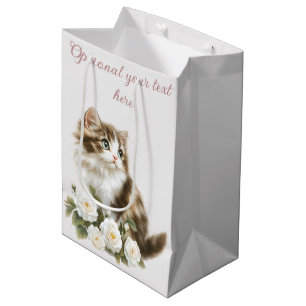 Cat and Flowers Happy Birthday Wish Medium Gift Bag