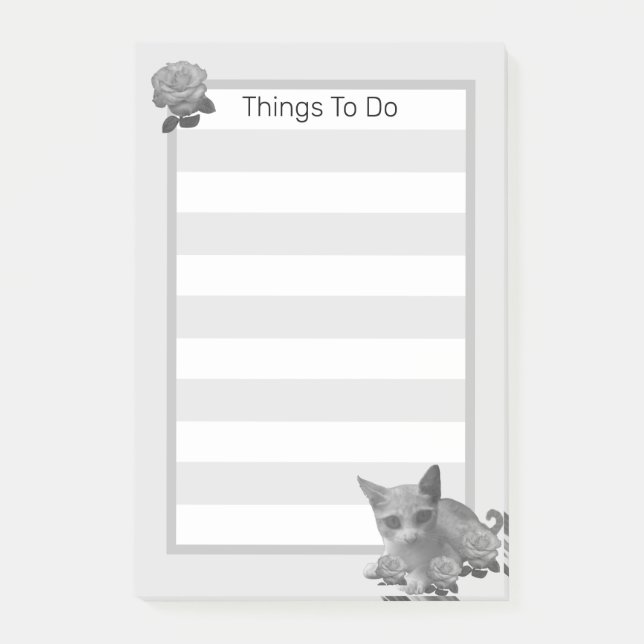 Cat and Flowers in Grey Shades Post-it Notes (Front)