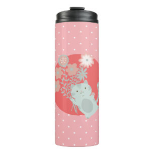 cat and flowers thermal tumbler