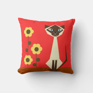 Cat and Flowers Throw Pillow