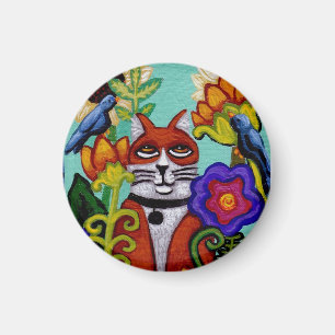 Cat and Four Birds Magnet