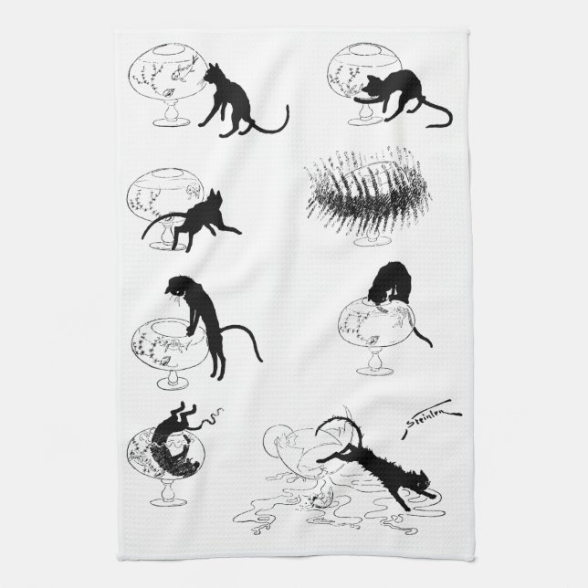 Cat and Goldfish, Alexandre Steinlen Kitchen Towel (Vertical)