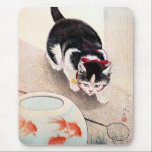 Cat and Goldfish Bowl, Mouse Pad<br><div class="desc">Cat and Goldfish Bowl,  Japanese art by Ohara Koson,  1933.</div>