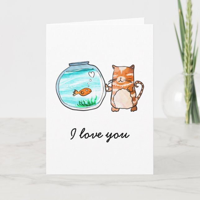 Cat and goldfish in love card (Front)