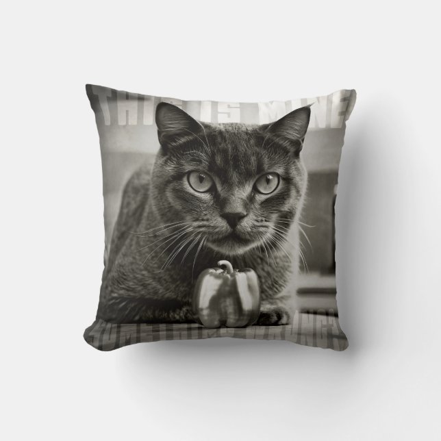cat and green pepper throw pillow (Front)
