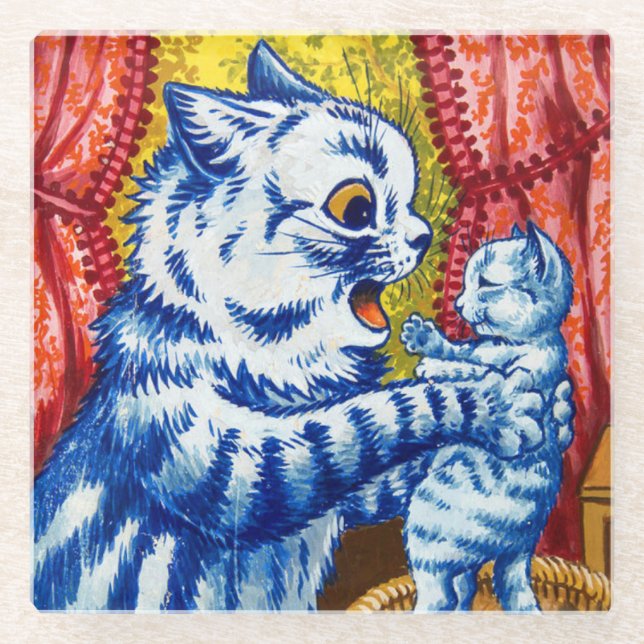 Cat and Her Kittens Glass Coaster (Front)