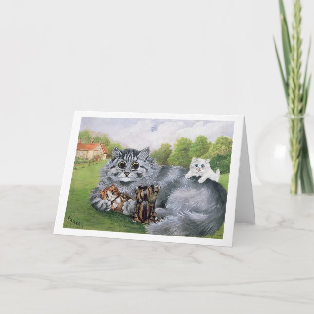 Cat and her Kittens, Louis Wain Card (Front)