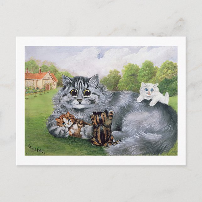 Cat and her Kittens, Louis Wain Postcard (Front)