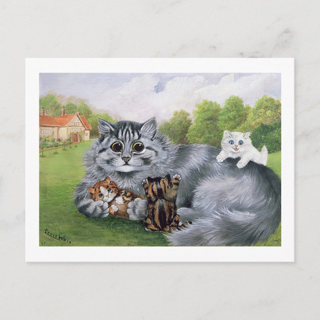 Cat and her Kittens, Louis Wain Postcard (Front)