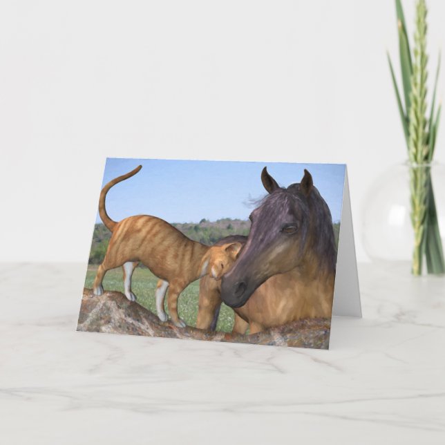 Cat and Horse Customizable Greeting Card (Front)