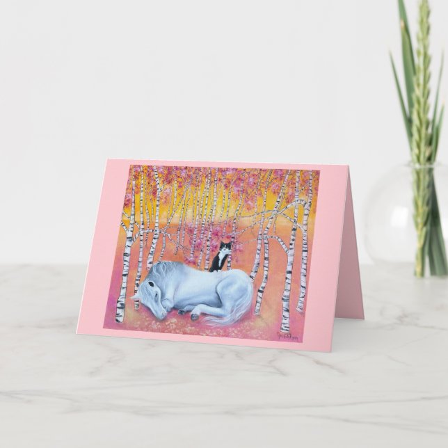 Cat and Horse Friends Whimsical Art Card (Front)