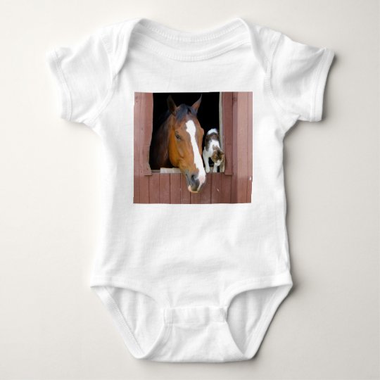 Cat and horse - horse ranch - horse lovers baby bodysuit