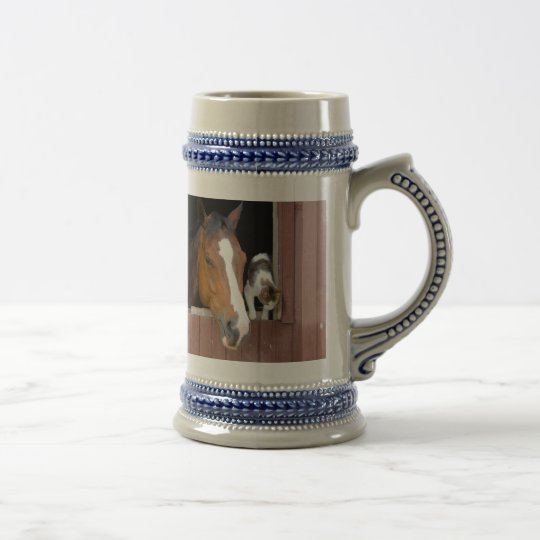 Cat and horse - horse ranch - horse lovers beer stein