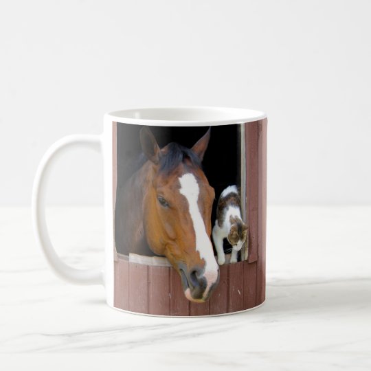 Cat and horse - horse ranch - horse lovers coffee mug