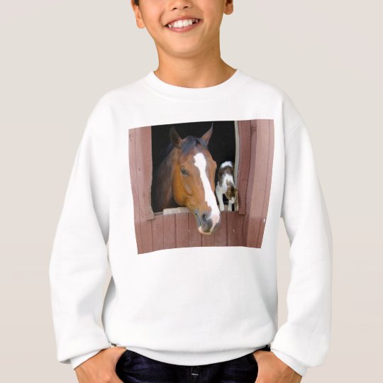 Cat and horse - horse ranch - horse lovers sweatshirt