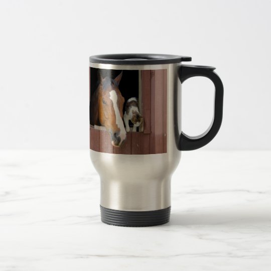 Cat and horse - horse ranch - horse lovers travel mug