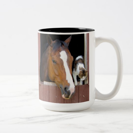 Cat and horse - horse ranch - horse lovers Two-Tone coffee mug