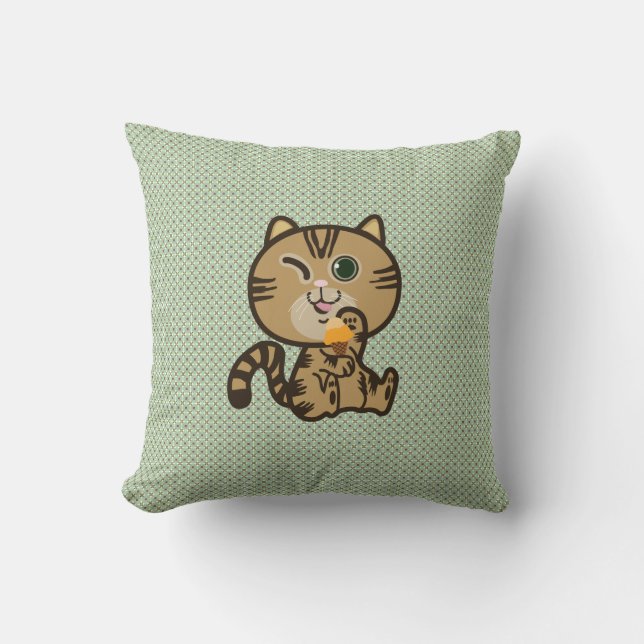 cat and ice-cream throw pillow (Front)