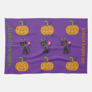 Cat And Jack-O-Lantern Kitchen Towel