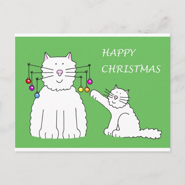 Cat and Kitten Playing with Christmas Baubles Holiday Postcard (Front)