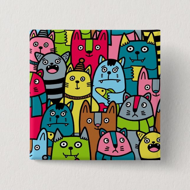 Cat and kittens 2 inch square button (Front)