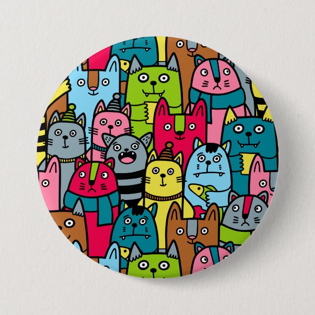 Cat and kittens 3 inch round button (Front)