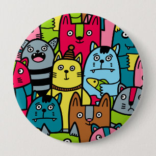 Cat and kittens 4 inch round button