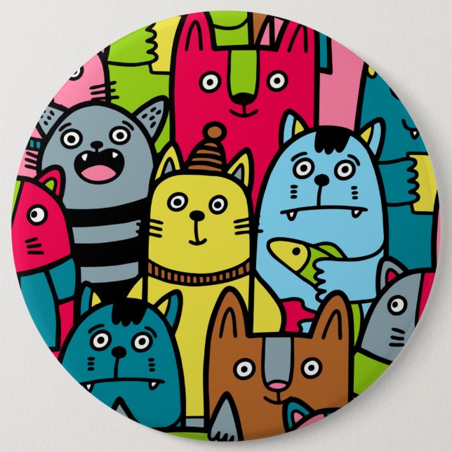 Cat and kittens 6 inch round button (Front)