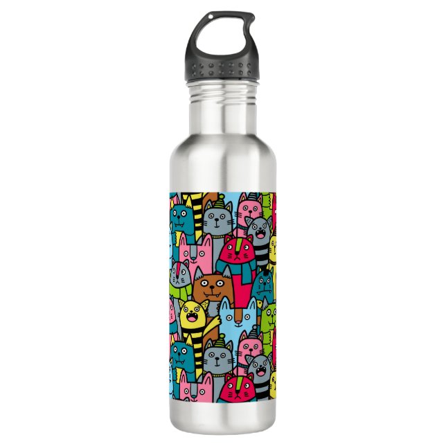 Cat and kittens 710 ml water bottle (Front)