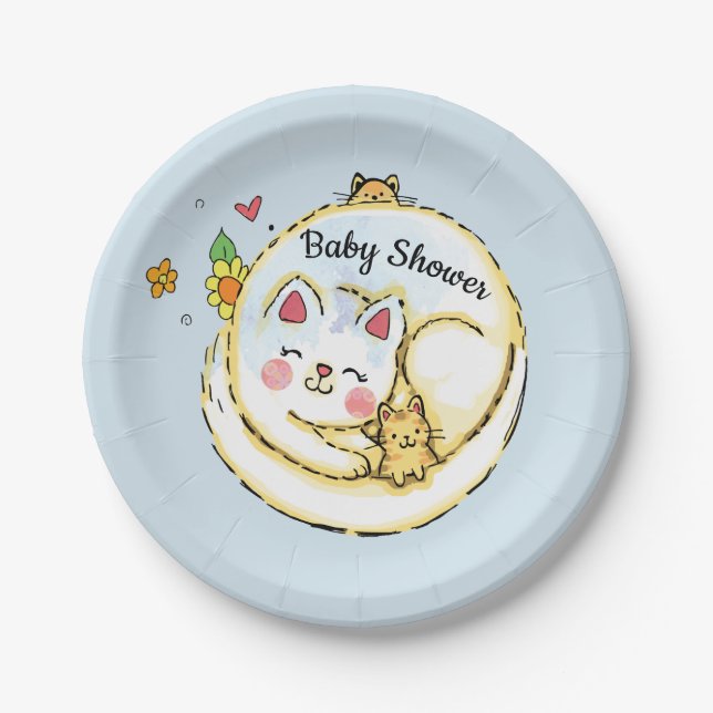 Cat and Kittens Baby Shower Party Plate (Front)