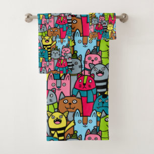 Cat and kittens bath towel set