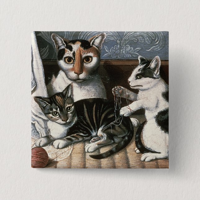 Cat and Kittens, c.1872-1883 2 Inch Square Button (Front)
