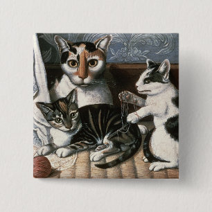 Cat and Kittens, c.1872-1883 2 Inch Square Button