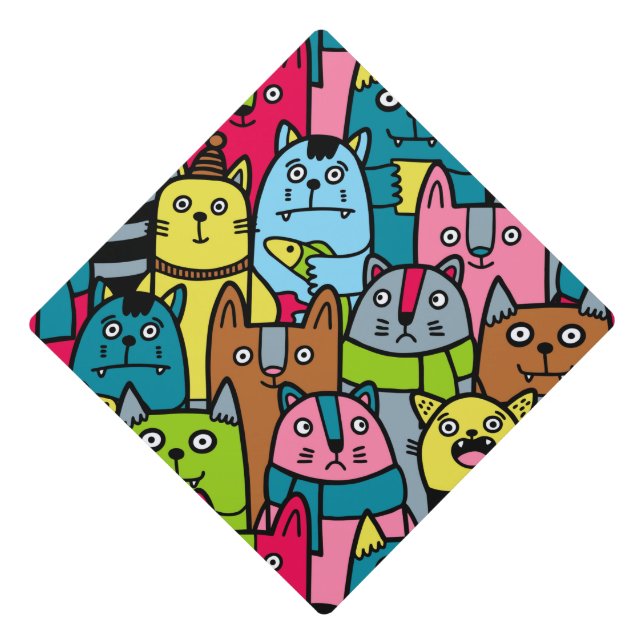 Cat and kittens graduation cap topper (Front)