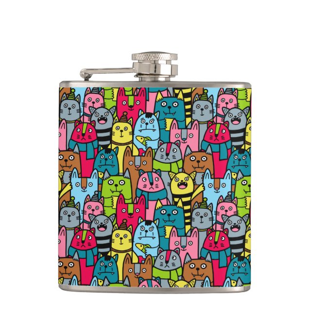 Cat and kittens hip flask (Front)