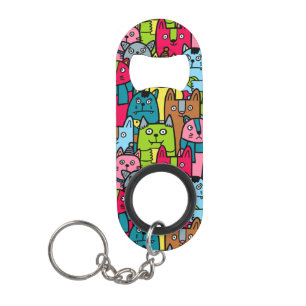 Cat and kittens keychain bottle opener