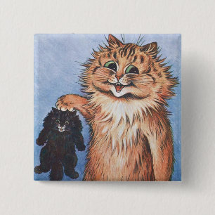 Cat and Kittens, Louis Wain 2 Inch Square Button