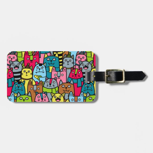 Cat and kittens luggage tag (Front Horizontal)