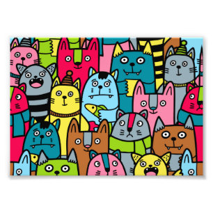 Cat and kittens photo print
