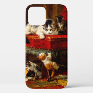 Cat and Kittens Playing with Chair iPhone 12 Case