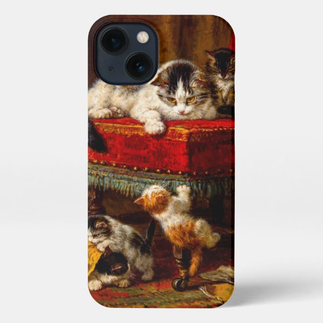 Cat and Kittens Playing with Chair iPhone Case (Back)