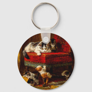 Cat and Kittens Playing with Chair Keychain
