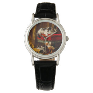 Cat and Kittens Playing with Chair Watch